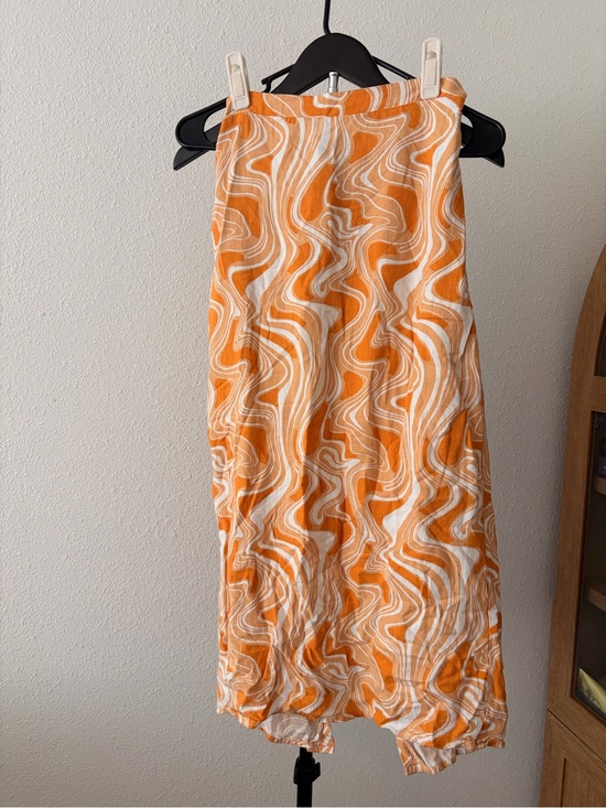 Caara Dresses & Skirts - Funky Orange Swirl Linen-Blend Midi Skirt